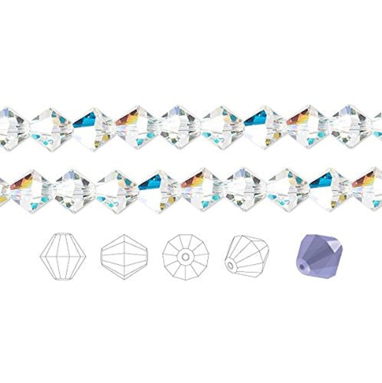 Preciosa Czech Crystal Beads Clear AB Faceted Bicone 4mm Package of 144